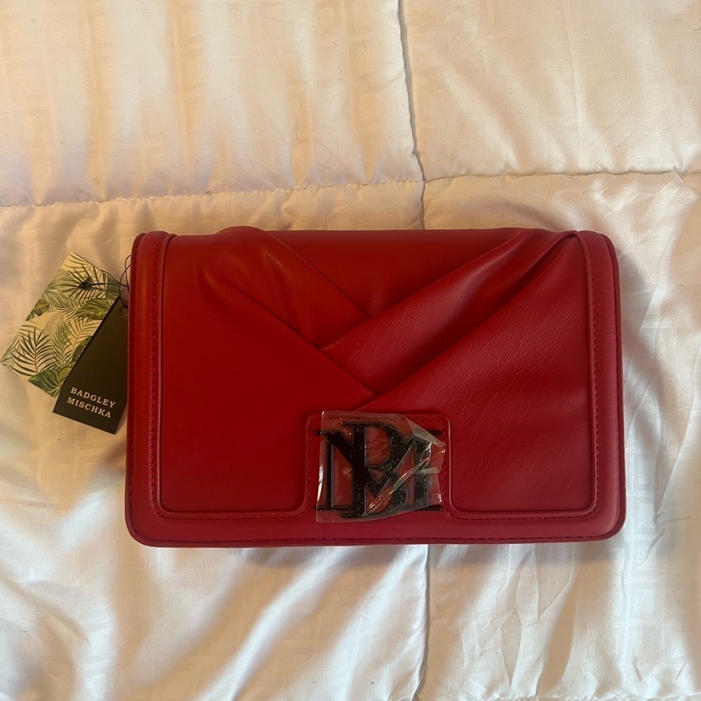 Badgley Mischka Red Pleated Crossbody/Clutch - Picture 12 of 12